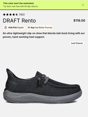 KURU DRAFT Rento Slip-On Shoe - Black & Gray